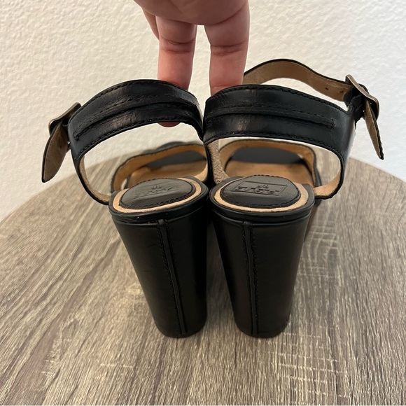 Frye Alexa Seam 2 Piece Black Brown Leather Platform Wedge Sandal Heels- Size 9 - Picture 8 of 16